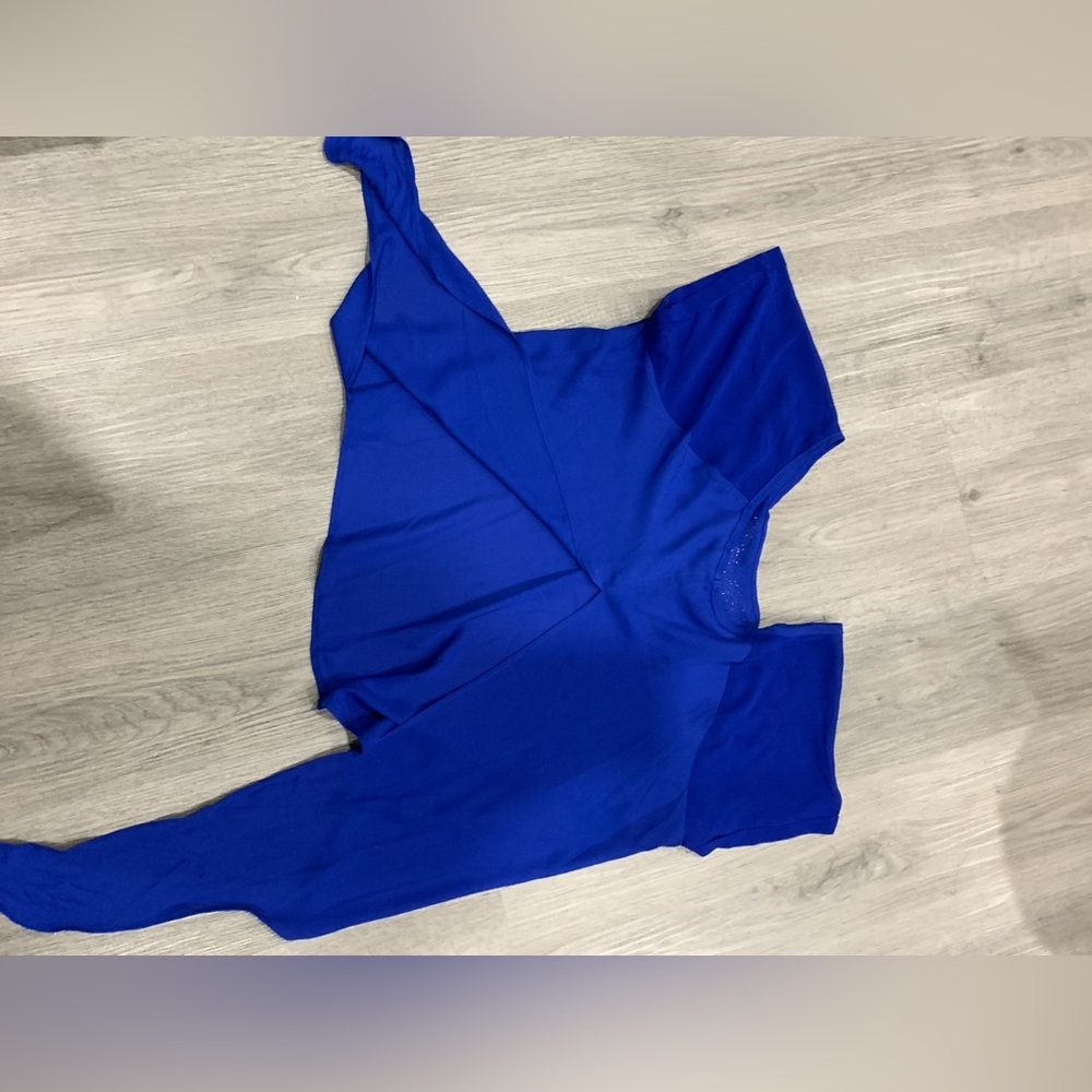 Heartsoul Royal Blue Metal Collar Neckline Tie-Waist Blouse Top Open Back L - Picture 7 of 13